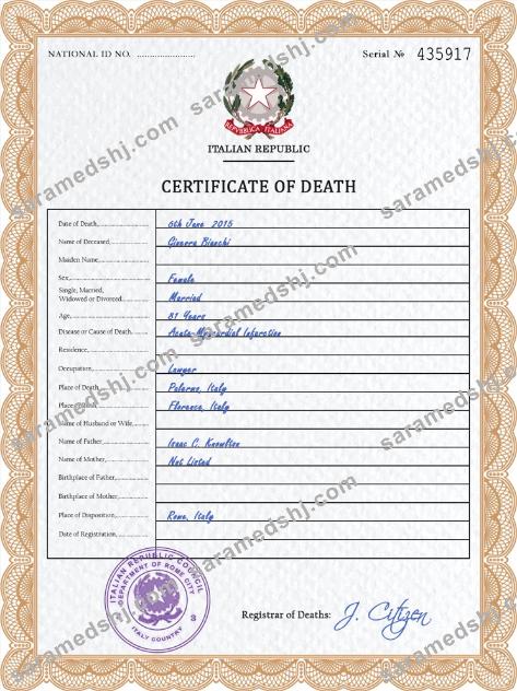 Italy vital record death certificate PSD template